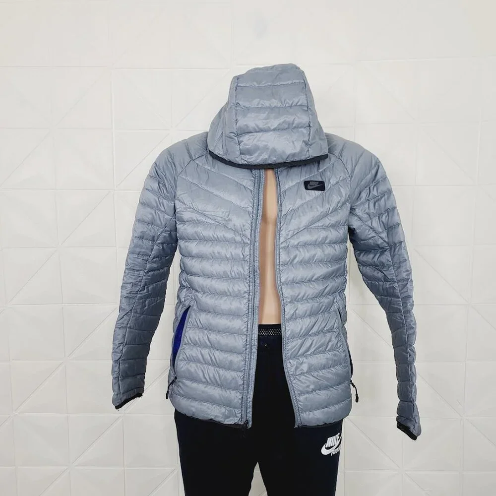 Nike Men's Gray Guild 550 Down Hooded Long Sleeve Puffer Jacket Size M